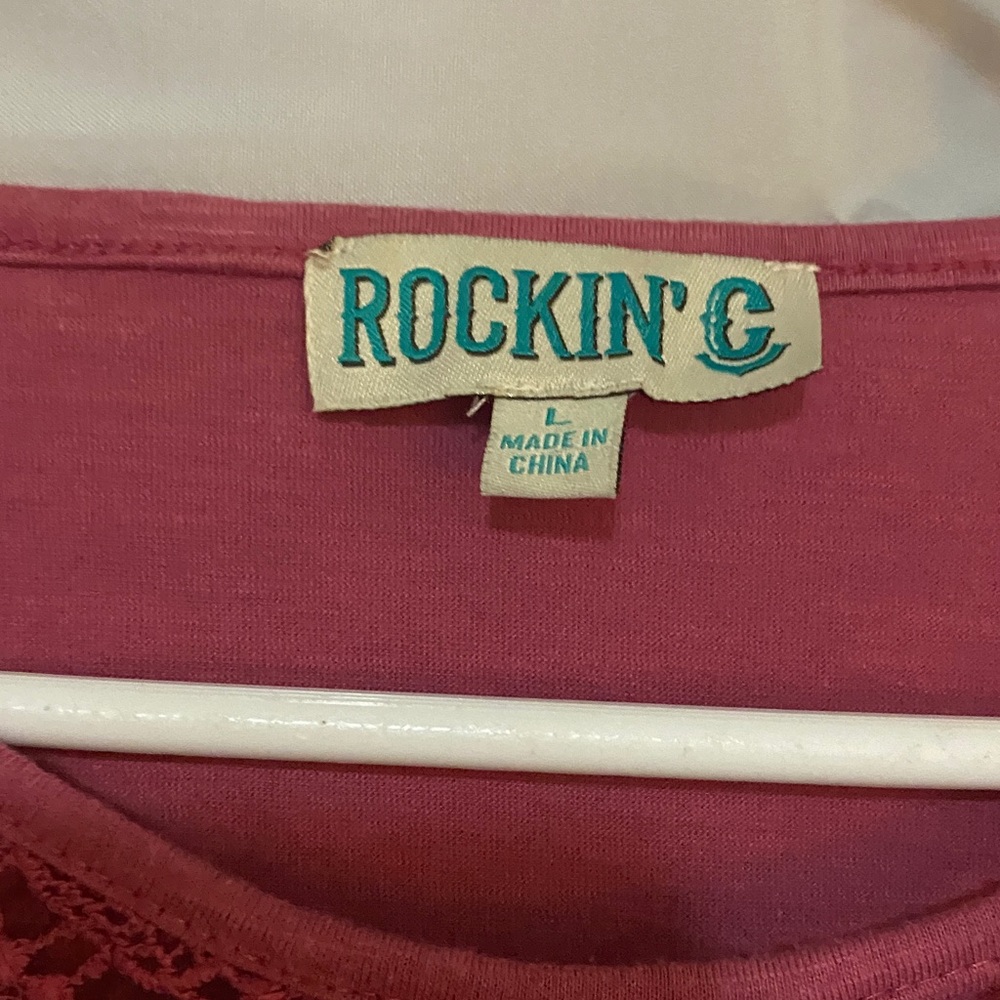 Women's Large ROCKIN C Pink Lace Top Cavender's - Picture 2 of 5